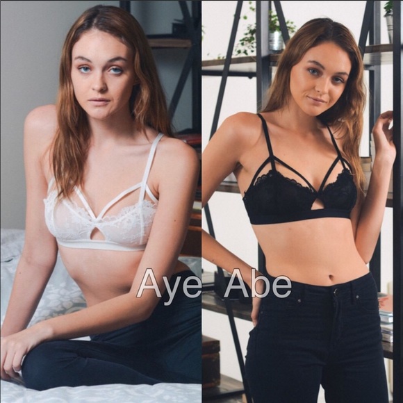 Black Bralette lace sheer mesh cage strappy sexy - Picture 2 of 4